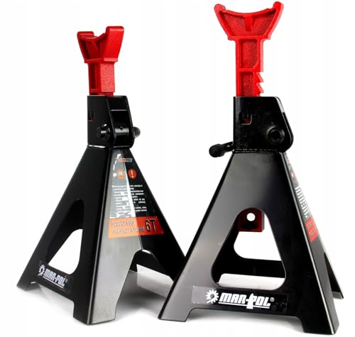 IMJ-Global Caballetes soportes de 6 toneladas | 2 unidades | Altura mínima 40,8 cm | Altura máxima 60 cm | Base 22 x 25 cm | de acero | para coche, moto, taller