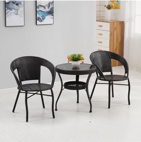 Image of PRATHAM India 2+1 Outdoor Indoor Patio Furniture Sets Rattan Wicker Chair Patio Set Bistro Set Conversation Set Balcony Outdoor Garden Furniture Chair and Tripod Table (Brown Color)