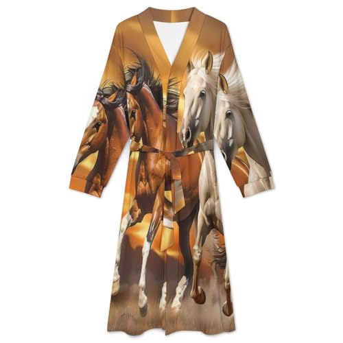 Three Running Horses Soft Robe Long Sleeve Bathrobes V Neck Sleepwear Spa Robes with Belt Men Woman3