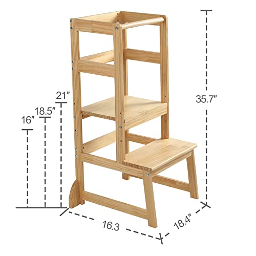 Image of Kitchen Step Stool for Toddlers,Wiifo Adjustable Height Kids Learning Stool, Toddler Standing Tower(Natural)