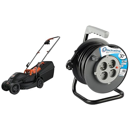 BLACK+DECKER Tondeuse Filaire 1000W, Tondeuse à Gazon Electrique 32 cm & Electraline 20867017G Rallonge Prolongateur électrique 30 m avec enrouleur 4 Prises 16 A section 3G1,5 mm² Gris BLACK+DECKER Tondeuse Filaire 1000W, Tondeuse à Gazon Electrique 32 cm & Electraline 20867017G Rallonge Prolongateur électrique 30 m avec enrouleur 4 Prises 16 A section 3G1,5 mm² Gris