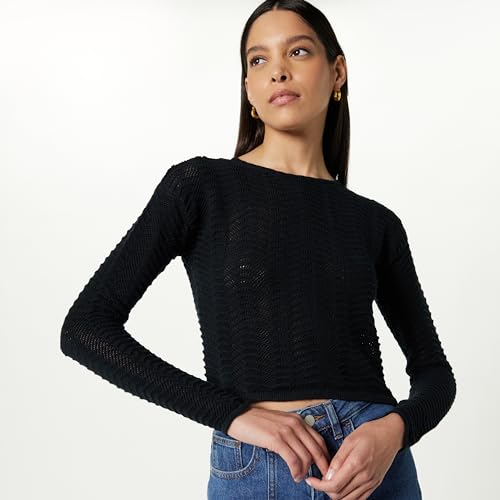 Image of The Drop Women's Makayla Crochet Drop-Shoulder Cropped Pullover