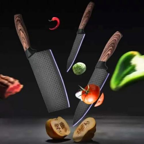 Facas de Cozinha Profissionais - Conjunto Completo com 6 Peças em Aço Carbono Carne Cutelo Legumes