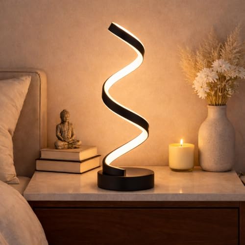 Lampada Led Da Comodino | Abat Jour Da Tavolo | Luce Dimmerabile Bianco Freddo Naturale Caldo | Lampada Da Scrivania a Spirale Camera Da Letto 3200 Lumen (1 x Nero)
