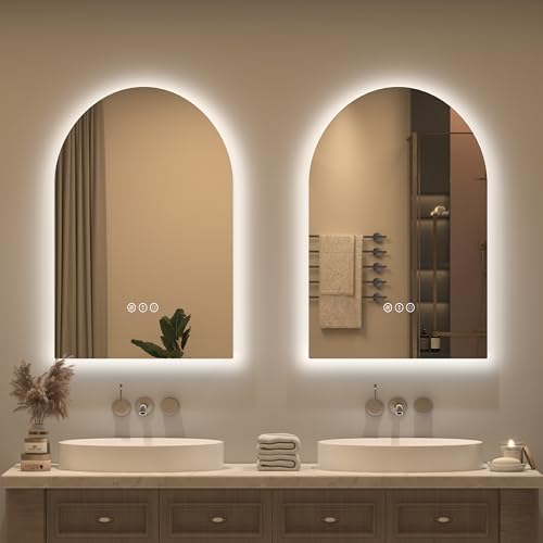 Image of 24x36 Inch Backlit Arched LED Bathroom Mirror | Dimmable LED Vanity Mirror with Lights, Anti-Fog, Shatter-Proof, 3 Colors, Memory, ETL Listed