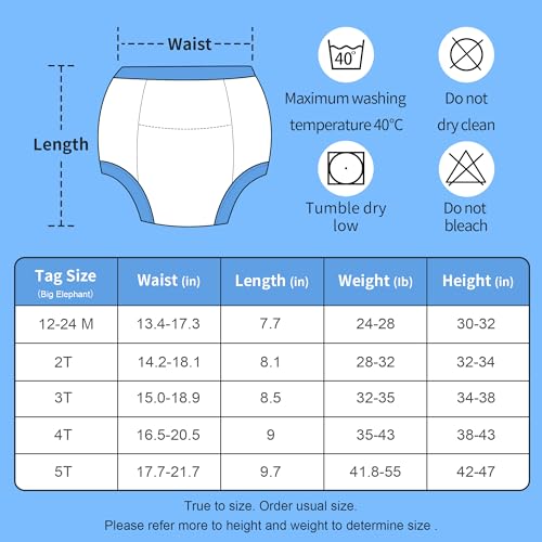 BIG ELEPHANT Toddler Training Pants, Soft Cotton Absorbent Training Underwear for Baby Boys & Girls, 12 Months - 9 Years