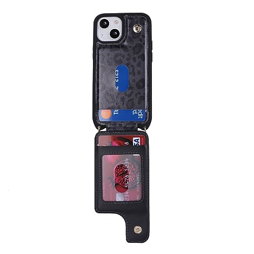 Image of for iPhone 13 Mini Case with Card Holder and Strap for Women,Crossbody Lanyard,Kickstand Ring Stand,Snap Clasp,RFID Blocking,Cute Phone Wallet Cases 5.4 inch(Black Leopard)