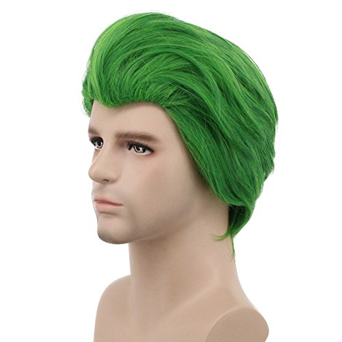karlery Adult Men Short Straight Green Wig Halloween Cosplay Wig Anime Costume Wig