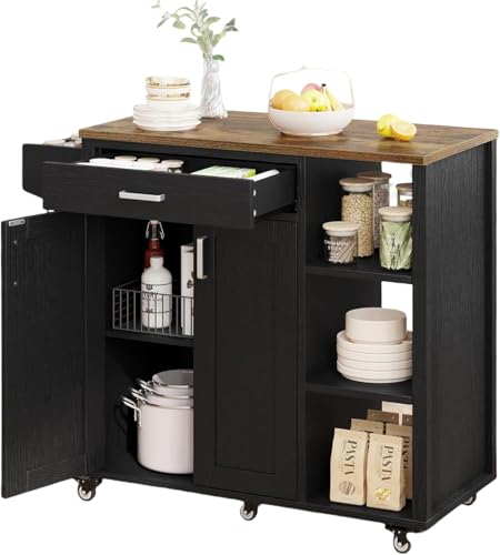 YITAHOME-37-Rolling-Kitchen-Island-Cart-with-Storage-Butcher-Block-Island-on-Wheels-Mobile-Kitchen-Storage-Carts-with-Shelves-Spice-Black YITAHOME 37 Rolling Kitchen Island Cart with Storage Butcher Block Island on Wheels Mobile Kitchen Storage Carts with Shelves Spice Black