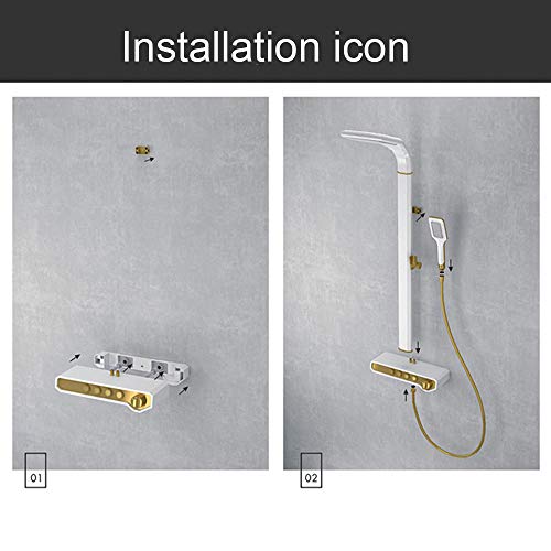 Pomme de douche Smart Control avec tablette de rangement blanche et or - 3