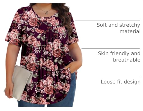 Image of Tencede Womens Plus Size Tops Tunic Short Sleeve Crew Neck Shirts Casual Soft Blouse 1X-5X