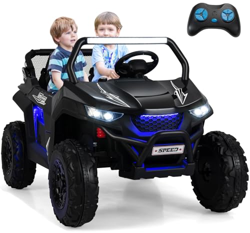 OLAKIDS 2 Seater Ride on Car for Kids, 12V UTV Kids' Electric Vehicles with Remote Control, Spring Suspension, Soft Start, Music Bluetooth FM, Battery Powered for Ages 3-8 (Jet Black)