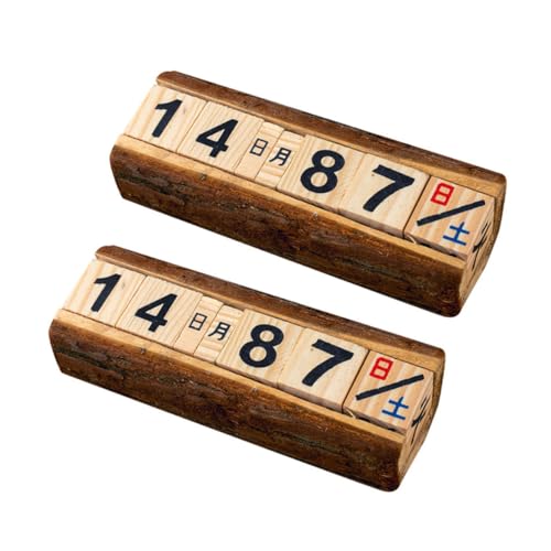 Kichvoe 2pcs Wooden Desktop Calendar DIY Table Calendar Decoration Manual Perpetual Date Display Small Size Creative Office Home Classroom Ornament