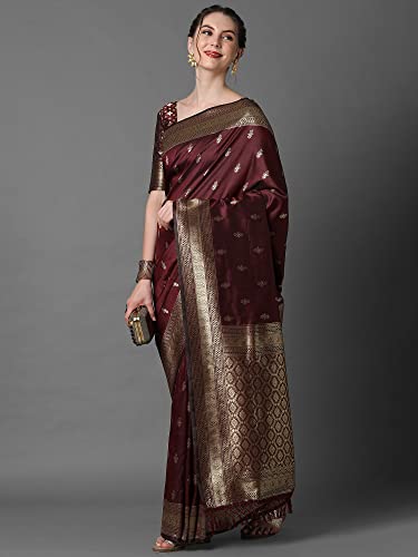 Image of AKHILAM Women's Banarasi Silk Blend Woven Design Golden zari Work Saree With Unstitched Blouse Piece (2PAKHI41 Parent)