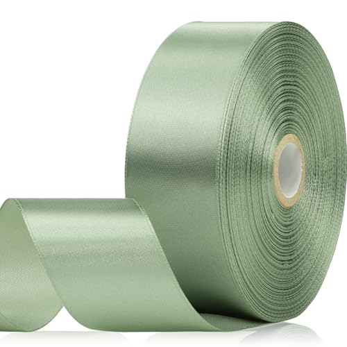 Apeseek 60 Yards Sage Green Satin Ribbon 1-1/2 Inch Solid Polyester Fabric Ribbon for Gift Wrapping Crafts Flower Bouquet Wedding Festival Christmas Halloween