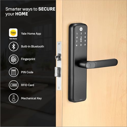 Image of Yale Zuri S Smart Door Lock | Fingerprint, PIN, RFID, Manual Key | Bluetooth Digital Smart Lock with Yale Home App Access | 3 Year Warranty | Black