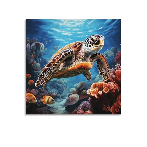 Toile murale abstraite moderne tortue de mer tableau carré 70x70