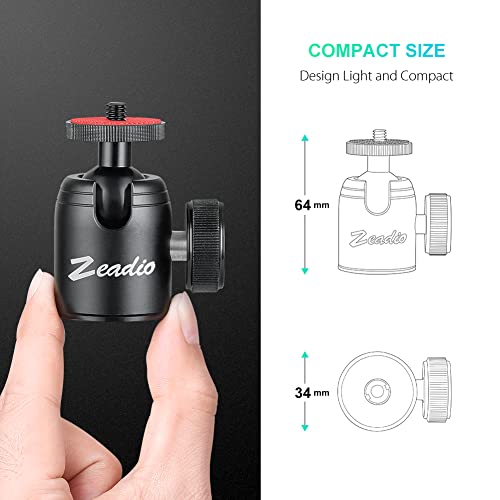 Image of Zeadio Metal Tripod Mini Ball Head, with 1 /4'' 3 /8 inch Screw Ball Head Tripod Mount for Cameras, DSLR, Monopod, Slider, Tripod, Camcorder etc
