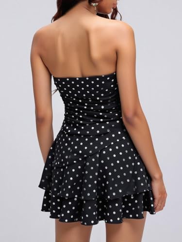 Milumia Women's Polka Dots Ruffle Hem Tube Mini Dress Backless Ruched A Line Party Club Strapless Short Dresses2