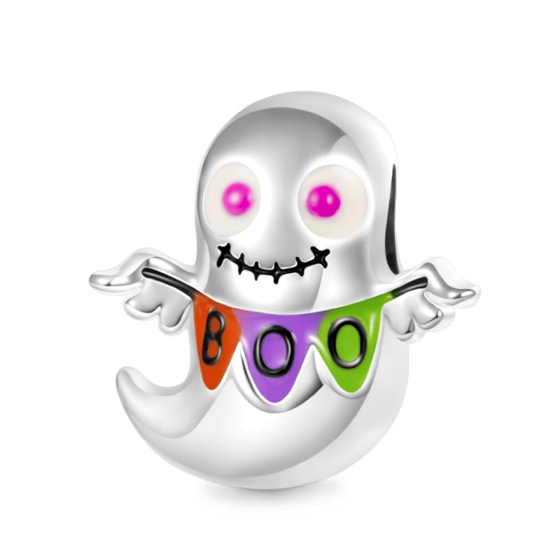 GNOCE Halloween Boo the Ghost Charm Sterling Silver Bead Halloween Charm Fit Bracelet/Necklace for Women Wife/Jewelry Gift