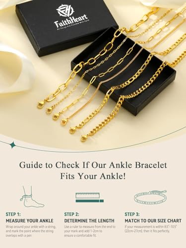 Image of FaithHeart Waterproof Ankle Bracelets for Women, 1 /2 /3Pcs Non Tarnish Stainless Steel Layered Anklet Set Paperclip Figaro Cuban Link Chain Dainty Summer Beach Jewelry Gift Adjustable Size