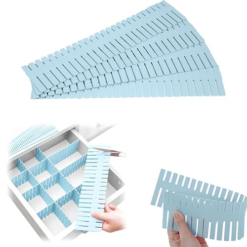 Image of HapSmile 12 Pcs Draw Dividers, Adjustable Drawer Dividers 47 * 7cm, Plastic Drawer Separators for Clothes, Makeup, Socks, Kitchen Utensils and Office Storage, DIY Cut at Will, Blue