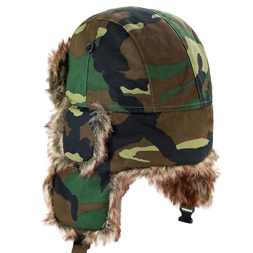 Image of Faux Fur Safety Reflective Aviator Trapper Hat Snow Ski Trooper Winter Cap