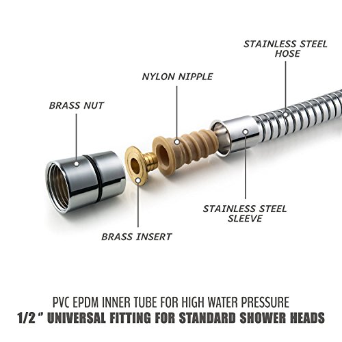 Image of Aquieen Stainless Steel 304 Shower Hose (Grade SS AISI-304) Anti-Corrosion & Anti Explosion Shower Tube, Silver (1 Meter)
