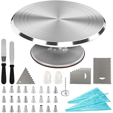 DAWOO Kuchen-Drehteller, drehbarer Kuchenständer, mit 30,5 cm drehbarem Drehteller aus Aluminiumlegierung Cover