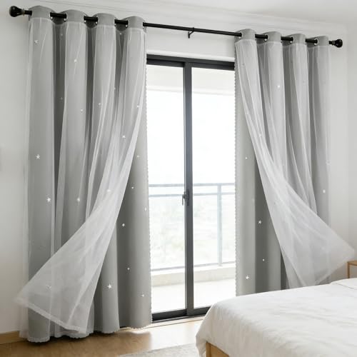 GAIFNAG Cortinas Dormitorio 90 x 240 cm Reducción de Sonido y Calor para El Dormitorio Que Lavaba Cortinas Infantiles Niña para Habitacion de Niños, Gris