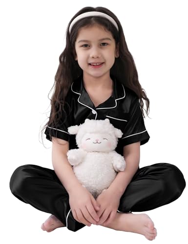 SWOMOG Girls Boys Silk Satin Pajamas Set Button-Down Two-Piece PJs Lounge Sets with Long Pants4