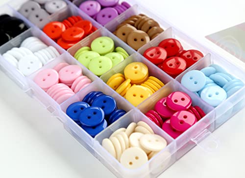 Ganssia 345Pcs 5/8 Inch(15Mm) Multi Colors Buttons 2 Holes Resin Button Assorted 15 Colors For Sewing And Diy Crafts With Plastic Box (Each Color 23 Pcs) #TOP4