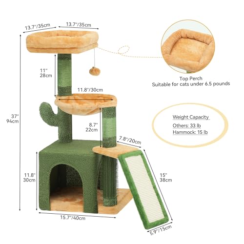 Árbol para gatos DWVO 37 pulgadas con cepillo de autoacicalamiento miniatura 2