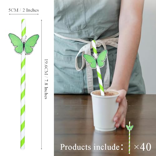 Pitillos de papel decorativos Ouliget 40 piezas verdes miniatura 2