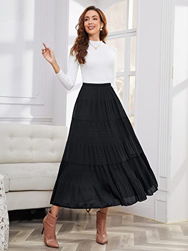 Image of NASHALYLY Women's Chiffon Elastic High Waist Pleated A-Line Flared Maxi Skirts