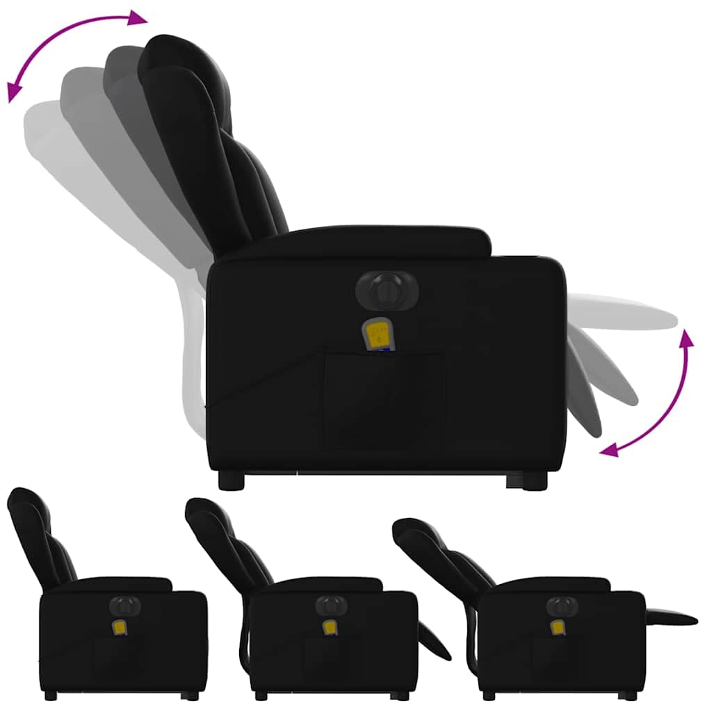 Sillón elevador eléctrico eléctrico negro de piel sintética con 6 puntos de vibración y función de reclinación automática, cómodo asiento y elevación eléctrica para adultos,