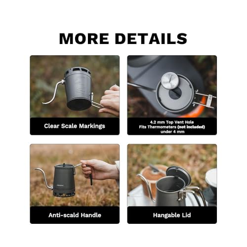 Hervidor pour over de aluminio de 350 ml para solucionar espacio en camping 7