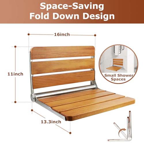 Foldable Shower Seat Wall Mounted, Folding Shower Bench for Small Shower Spaces, 400lbs Max Load for Inside Shower, 16"