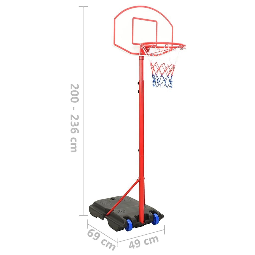 Tragbares Basketball-Set höhenverstellbar 200-236 cm mit Eisenring, 3-farbigem Netz, Ball und Pumpe freistehend für Indoor Outdoor Spiel und Training im Garten Zimmer