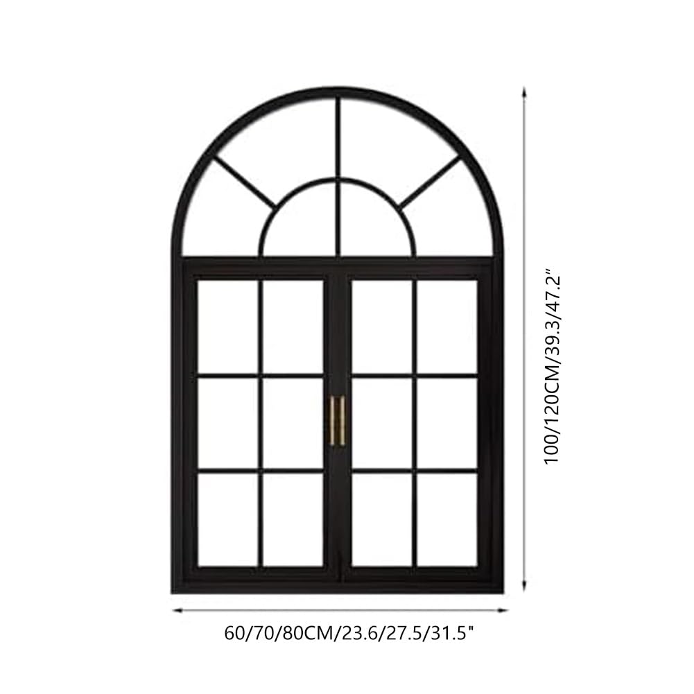 Ventanas Francesas De Hierro Forjado Con Arco Y Cristal, Ventanas Abatibles Curvas Empotradas Para Separar Ambientes, Ideales Para Comedor, Loft Y Dormitorio.(Black,80x100 cm)