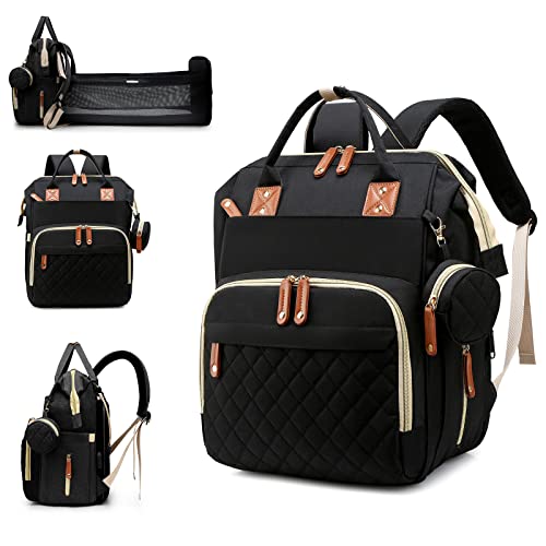 Image of Lamroro Diaper Bag with Changing Station, Waterproof 3 in 1 Baby Diaper Backpack with Foldable Changing Pad, Large Travel Back Pack for Baby Girl Boy, Baby essentials, Black