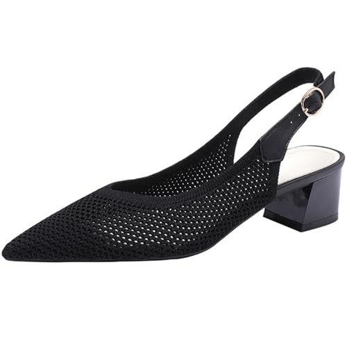 Women's Slingback Block Heel Pumps Ladies Closed Pointed Toe Weave Sandals Evening Dress Heels - Main Image