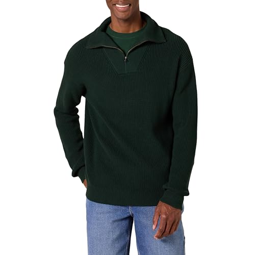 Amazon Essentials Mens Quarter-Zip Rib-Knit Relaxed-Fit Sweater