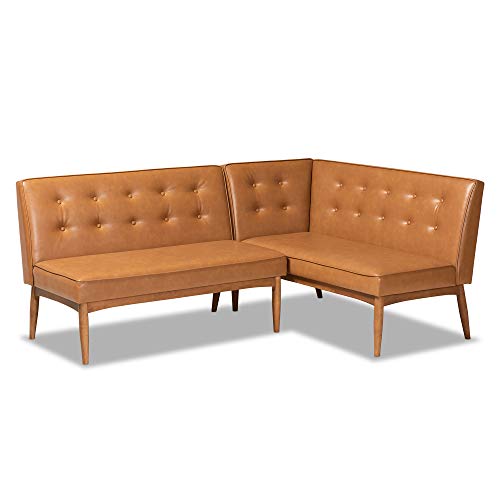 Baxton Studio Arvid Mid-Century Modern Tan Faux Leather Upholstered and Walnut...