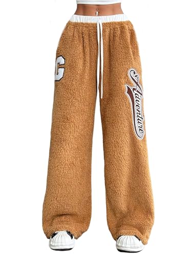 Image of ZAFUL Women's Fuzzy Plush Pajama Pants Wide Leg Pj Bottoms Lounge Pants