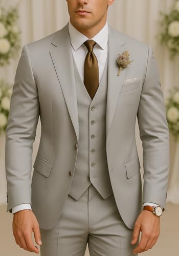 MoranX Business Men Suits Regular Fit 3 Piece Tuxedos Notch Lapel Blazer Vest Pants for Wedding Grooms3