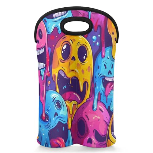 GzLeyigou 2 Bottles Monster Wine Bag Sleeve Totes Neoprene Protective Wine Carrier Bag for Wine,Water, Champagne, Beer, Baby Bottles,Gift 14.5 x 10 Inches