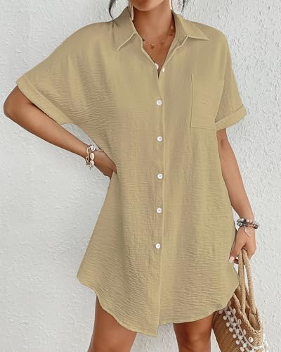Image of Bsubseach Women Swimsuit Coverup Shirt Dress Button Down Bathing Suit Cover Up Beach Vacation Outfits