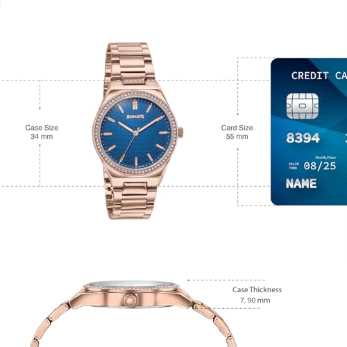Image of Sonata Jashn with Quartz Analog Blue Dial Rose Gold Strap Women's Wedding Watch - 87120WM01