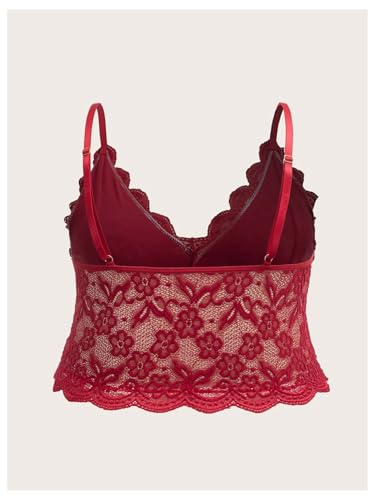 Image of SOLY HUX Women's Plus Size Sexy Floral Lace Scalloped Trim Wireless Bra Adjustable Strap V Neck Everyday Bralette
